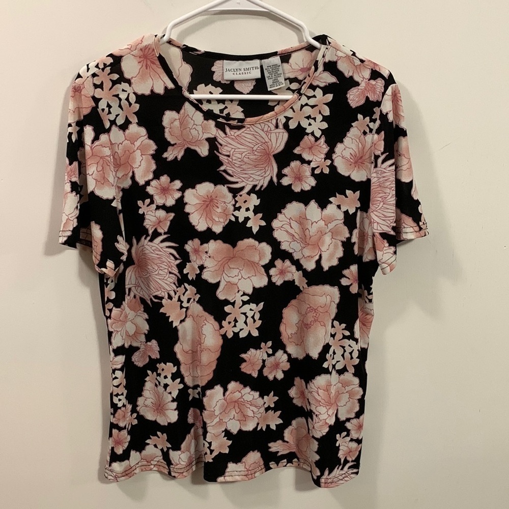 Jaclyn Smith Classic pink and black polyester and spandex career top Size Large